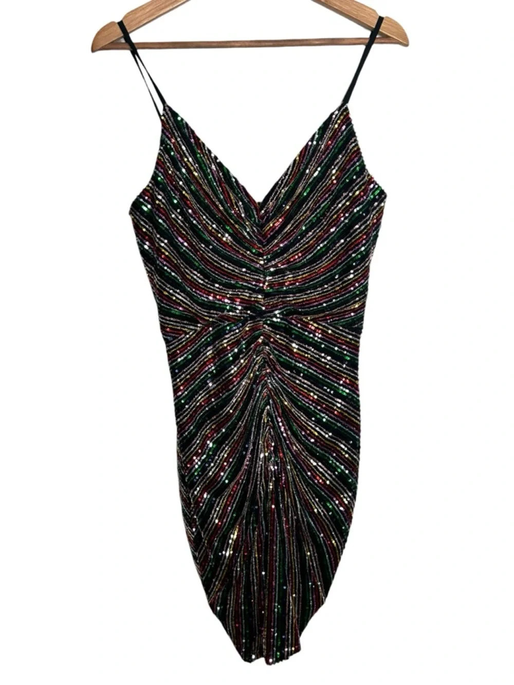 Dress the Population Viviane Rainbow Sequin Ruched Mini Dress Size Medium - Picture 2 of 10